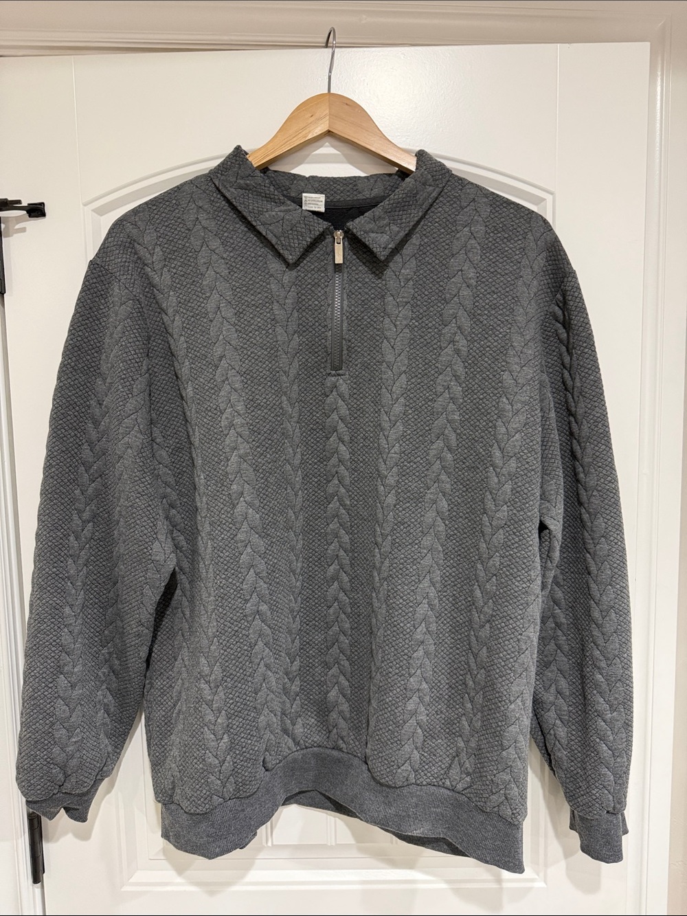 Men's Gray Quarter-Zip Cable Knit Sweater